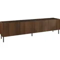 MIRJAN24 TV-Lowboard Tewos 200, TV-Schrank mit vier Drehtüren, Schwarze Metallfüße (Farbe: Nuss Warmia / Nuss Warmia + Marmor Schwarz) - Braun