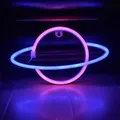 NEON LED Licht, dekorative USB Batterie Leuchte, Planet pink blau, ca. 30 x 17,5 cm