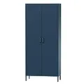 Jan Nowak Kleiderschrank 2 Türig, Metallschrank Glitzernd - Flavio | Ablagen, Kleiderstange, Magnetverschluss | Garderobenschrank für Schlafzimmer, Kinderzimmer | 80 x 185 x 45 cm | Dunkelblau
