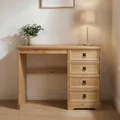 Schreibtisch SALSA im Mexiko Stil, eleganter Computertisch aus massiver Kiefer, Bürotisch mit Schubladen, gebeizt und gewachst