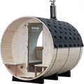 HOME DELUXE Fasssauna mit Holzofen LAGOM DELUXE - Maße: ca. 210 cm x 240 cm I Fasssauna Holzofen, Fasssauna kaufen, Garten Sauna, Außensauna Holzofen, Outdoor Sauna, traditionelle Fasssauna, finnische Sauna