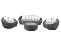 Gartenmöbelgarnitur WHITEHEAVEN aus grauem Technorattan: Sofa, 2 Sessel und Bank