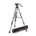 Manfrotto MVK608TWINMC Nitrotech 608 Fluid-Videokopf für Videoaufnahmen mit Doppelrohr-Stativ aus Carbon mit Mittelspinne für DSLRs, Spiegellose, Video- und Cinema-Kamerasysteme, 14 kg Traglast