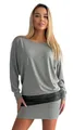 Mississhop 95-31 Damen Minikleid festlich Glitzer Kleid Pulli Tunika Grau L
