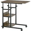HOMCOM Beistelltisch mit Rollen Metall Braun 80 x 40 x 72-82 cm