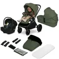 Lionelo Kombikinderwagen Mika Plus 3in1 bis 38 Monate (22kg), XXL-Verdeck mit UPF50+, 3-stufige Verstellung des Elterngriffs - Olivgrün - Grün