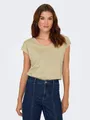 ONLY Kurzarmshirt ONLSILVERY S/S V NECK LUREX TOP JRS NOOS Materialmix mit Glitzer, loose fit, Rundhals