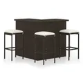 vidaXL Gartenlounge-Set 4-tlg. Gartenbar-Set mit Kissen Poly Rattan Braun, (3-tlg)