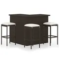 vidaXL 4-teiliges Gartenbar-Set mit Kissen, PE-Rattan, Braun