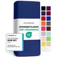 Jacobson Spannbettlaken aus 100% Baumwolle, Jersey Bettlaken 160 g/m2, Spannbetttuch mit Gummizug, OEKO-TEX®, pflegeleicht, viele Farben blau 120 - 130 cm x 200 cm