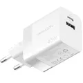 deleyCON Ladegerät USB A und C (2 Port - Kompaktes 45W Schnellladegerät) Netzteil für iPhone 17/16/15/14/13 Galaxy S25/S24/S23 Pixel Handy iPad Tablet MacBook Laptop Notebook USB Charger - Weiß