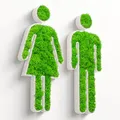 WC Türschild mit echtem Moos | Selbstklebendes Toilettenschild für Gäste-WC, Badezimmer & barrierefreie Toiletten | Natürliches Moosbild Deko-Schild (Weiß, Frau + Mann)