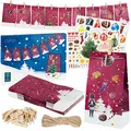 LIVAIA Adventskalender 2025 - Adventskalender Selber Befüllen - 24 Rote Papiertüten und Holzklammern, Zahlenaufkleber und Seil - Dekorativ Kalender mit Festlichem Design - Ideale Weihnachtsgeschenke