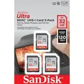 SanDisk Ultra 32 GB SDHC Speicherkarte (120 MB/s, Class 10, UHS-I) 3er Pack SDSDUN4-032G-GN6IM