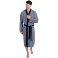 Wewo fashion Herrenbademantel 2726, ideal für Sauna & Spa, Hotelbademantel, Morgenmantel, Langform, Polycotton, Kimono-Kragen, Gürtel, tolle Musterung blau S