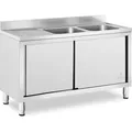 Expondo Royal Catering Spülenschrank - 2 Becken - - Edelstahl - 140 x 70 cm - Silber