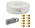 PremiumX 50m BASIC Koaxialkabel 135dB 4-fach SAT Abisolierer 10x F-Stecker SAT-Kabel