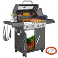 Gasgrill 12 KW Grillwagen inkl 5 Brenner Seitenkocher Rolle Seitenablagen