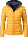 MARIKOO Damen Übergangsjacke leichte Steppjacke kurz mit Kapuze Lucy Gelb Gr. XL