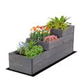 MODO24 Hochbeet Holz, 3-stufiger Pflanzkasten, Blumenkasten, Gemüsebeet, Kräuterbeet, Anzuchtset, Anzuchtkasten, mit Gartenvlies als Unterlage und Schrauben, Abmessungen 36x30x93 cm, Farbe: Grau