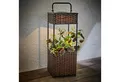 Spetebo LED Laterne Solar LED Rattan Blumensäule braun - 50 x 19 cm, Ein-/Ausschalter, LED, warm weiß, Beleuchteter Blumentopf Ständer mit Griff