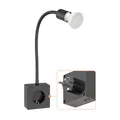 ledscom.de Steckdosenlampe LESCH Leselampe, chrom/schwarz inkl. GU10 LED Lampe 5,8W, 500lm, 3-Stufen-Dimmer, warmweiß
