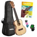 Cascha HH2152 Solid Top Konzert Ukulele Bundle +Tasche+Buch+Clip Tuner+3x Plec