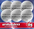 6 x CR1225 WILHELM Lithium Knopfzelle 3V 52 mAh ø12 x 2,5 mm Batterie DL1225