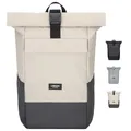 LARKSON Rucksack Damen Herren Beige Grau - No 4 - Rolltop Backpack mit Laptopfach Uni, Arbeit & Fahrrad - Großer Reiserucksack - Wasserabweisend