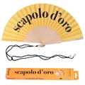 Fisura – Holzfächer mit der Aufschrift "Scapolo d’oro“. Elegantes Accessoire für Hochzeiten, tragbarer Handventilator mit stilvollem Design und Aufhänger. Maße: 42,5 x 23 cm