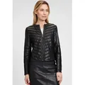 Lederjacke MAURITIUS "MWSuri LELEV", Damen, Gr. L, schwarz, Obermaterial: 100% Schafsleder. Futter: 92% Polyester, 8% Elasthan, unifarben, modisch, regular fit kurz, Rundhals, Langarm eingesetzt abgesteppt, Jacken, gepatchtes Leder, Rundhals,Reißverschluss