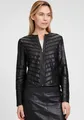 Lederjacke "MWSuri LELEV", gepatchtes Leder, Rundhals,Reißverschluss, Gr. L, black
