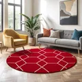 SANAT Wohnzimmerteppich – Pflegeleicht, für jeden Raum geeignet – Öko-Tex zertifizierter Flächenteppich – Trellis Muster, Rot, 120 cm Rund