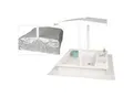 WONDERMAKE® Design Sandkasten mit Matschküche, Dach, Abdeckung OXFORD 420D, Vliesfolie, Sandkiste Holz quadratisch verschließbar Outdoor Garten für Kinder, weiß silber
