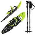 ALPIDEX Schneeschuhe 29 INCH Schuhgröße 38-46 bis 140 kg Steighilfe Tragetasche optional Stöcke, Farbe:Lime mit Stöcken