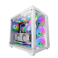 Mars Gaming MCV3 Weiß, Custom XXL E-ATX Gaming Tower, Front und Seitenfenster Gehärtetem Glas, Dual Chamber Modular Frame