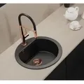 BADLAND Granitspüle Einzelbecken Rund I Dafne 51x51 Schwarz | Siphon im SET! - Schwarz