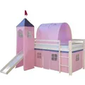 Homestyle4u Hochbett 90x200 Weiß mit Rutsche Vorhang Rosa 1575