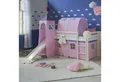 Homestyle4u Hochbett 90x200 Kinderbett mit Leiter und Vorhang Weiß Rosa Holz Treppe Kinder (Set, mit Rutsche, Tunnel und Turm, Spielbett) Kiefer, Jungen Mädchen