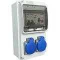 RoadEu - Stromverteiler 230V, 2x Schuko Steckdose, Leuchtmelder Signalleuchte LED Rot, Steckdosenverteiler mit Fi  25A typ A/AC, 2x LS C16A, IP44