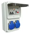 RoadEu Stromverteiler 230V, 2x Schuko Steckdose, Leuchtmelder Signalleuchte LED Rot, Steckdosenverteiler mit Fi Schutzschalter 25A typ A/AC, 2x LS C16A. Baustromverteiler IP44.