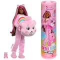 Barbie-Puppe mit Accessoires, Glücksbärchis-Reihe, Modepuppe mit plüschigem Hurrabärchi-Kostüm und 10 Überraschungen, einschließlich Farbwechsel und Mini-Bärchi, JCN95