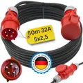 netbote24 Starkstromkabel 32A 50m H07RN-F 5x2,5 Starkstrom Verlängerungskabel CEE Verlängerung 32 Ampere Kabel 5x2,5mm2 Baustelle Werkstatt Industrie Geeignet Outdoor IP44 Spritzwassergeschützt