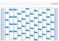 Wandkalender 2025 DIN A1 Jahresplaner mit 14 Monaten, 841x554 mm, 135g/m² - matt, Wandplaner mit blaues Kalendarium, deutschsprachig, gefaltet