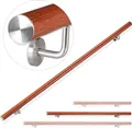 Relaxdays Handlauf Aluminium, rund, Treppengeländer innen, außen, Eiche-Optik, 150 cm, Ø 42mm, mit Wandhalterung, braun
