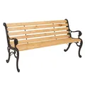 Mendler Gartenbank HWC-O25, Sitzbank Parkbank Holzbank 3-Sitzer, Gusseisen Holz Kiefer, 164cm - Natur