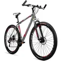Bergsteiger Detroit 29 Zoll Mountainbike, geeignet ab 170 cm, Scheibenbremse, Shimano 21 Gang-Schaltung, Gabel-Federung mit Lockout-Funktion, Junge... - Grau/Rot