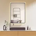 HOKO Badspiegel Antibeschlag LED 50x70cm mit Rahmen HOCH+QUER Montage Touch Schalter+Licht Wechsel Warmweiß-Kaltweiß-Neutral Wandschalter einscha... - Schwarz