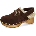 Melvin & Hamilton Flora 1 Leder-Fellschuhe für Damen Clog Block-Absatz, Echtes Leder braun 38 EU