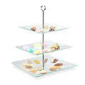 Relaxdays Etagere, 3-stöckig, eckig, Cupcakes, Kekse, Snacks, Obst, Glas, Edelstahl, Servierständer, transparent/silber, 40 x 30 x 30 cm